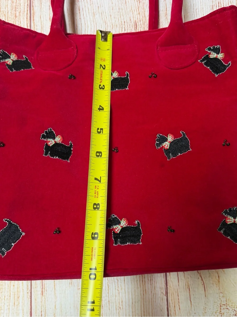 Red Velvet Scottie Embroidered Tote Bag
